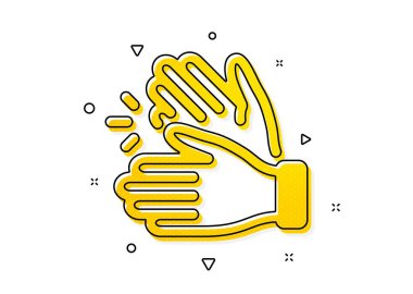 El çırpma işareti. El çırpma ikonu. Zafer işareti. Sarı daireler şeklinde. Klasik el çırpma ikonu. Geometrik elementler. Vektör