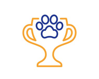 Köpek yarışması ikonu. Evcil hayvan ödül tabelası. Şampiyon kupa sembolü. Renkli ince çizgi ana hatları. Doğrusal stil kazanan kupa simgesi. Düzenlenebilir felç. Vektör