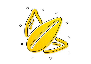 Lezzetli tohum işareti. Ayçiçeği tohumu ikonu. Vejetaryen gıda sembolü. Sarı daireler şeklinde. Klasik ayçiçeği tohumu ikonu. Geometrik elementler. Vektör