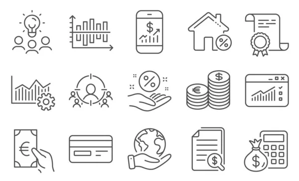 Conjunto Iconos Finanzas Como Tarjeta Crédito Calculadora Finanzas Diploma Ideas — Vector de stock