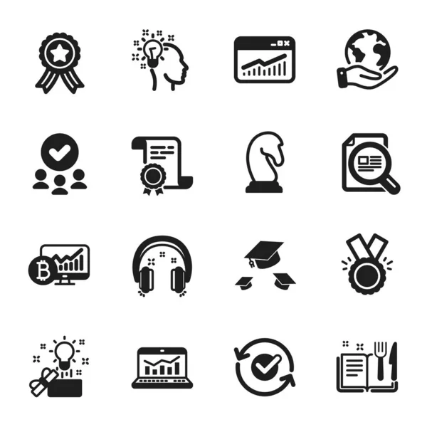 Set Education Icons Web Analytics Check Article Certificate Approved Group — Stock Vector