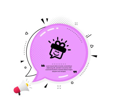 Gülümse ikon. Konuşma baloncuğu. Hediye kutusu simgesi işareti. Konuşma balonu sembolü. Tırnak işaretleri. Klasik gülümseme ikonu. Vektör