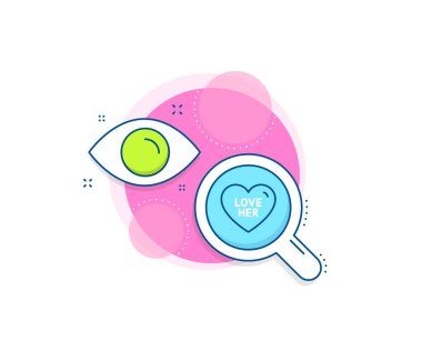 Tatlı kalp işareti. Araştırma kompleksi simgesi. Çizgi ikonuna bayıldım. Sevgililer Günü sembolü. Analitik ya da analiz pankartı. İşaretine bayıldım. Vektör