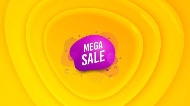 Mega satış rozeti. Geometrik plastik tasarım afişi. İndirimli afiş şekli. Kupon ikonu. Turuncu şekilli arka plan. Tanıtım amaçlı plastik el ilanı tasarımı. Mega satış tanıtım afişi. Vektör