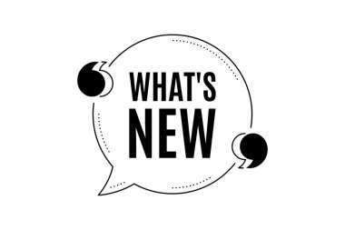 Metinli bir afiş. Yeni sembol ne? Özel teklif işareti. Yeni gelenler sembolü. Alıntı şablonu gönderiliyor. Yaratıcı tırnak işareti tasarım. Tekrarlama ifadesi. Vektör