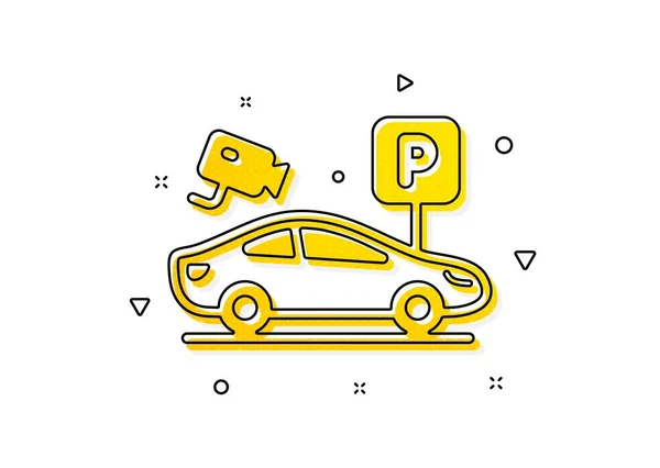 Parkplatzschild Parken Mit Videoüberwachungssymbol Verkehrsort Symbol Gelbe Kreise Muster Klassisches — Stockvektor