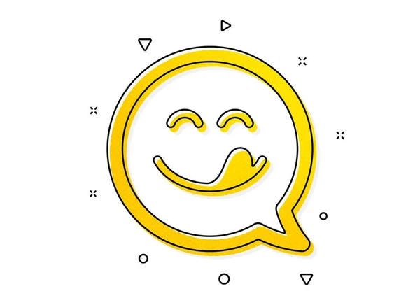 Emoticon Mit Zungenzeichen Leckeres Lächeln Sprachblasensymbol Gelbe Kreise Muster Klassisches — Stockvektor