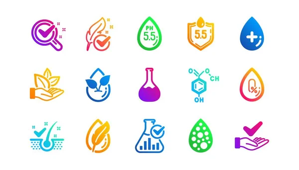 Dermatológicamente Probado Paraben Fórmula Química Iconos Hay Colores Artificiales Iconos — Vector de stock