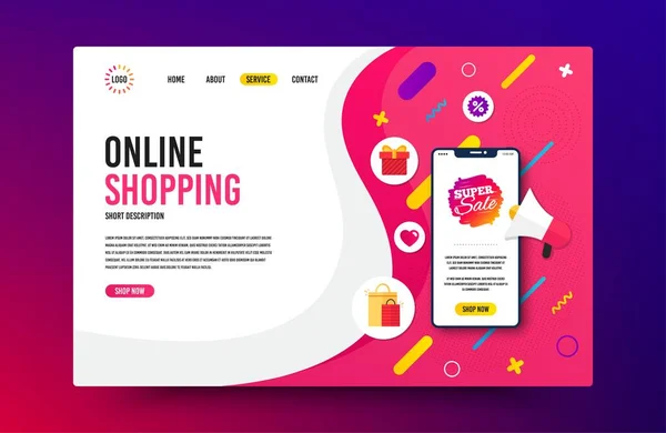 Landing Page Mit Telefon Attrappe Super Verkauf Abzeichen Discount Banner — Stockvektor