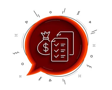 Servet çizgisi ikonu muhasebe. Gölgeli sohbet balonu. Denetim raporu imzası. Finans sembolünü kontrol et. İnce bir muhasebe servet simgesi. Vektör