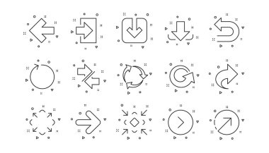 İndirme, Eşzamanla ve Paylaş. Ok simgeleri. Navigasyon doğrusal simgesi ayarlandı. Geometrik elementler. Kalite işaretleri ayarlandı. Vektör
