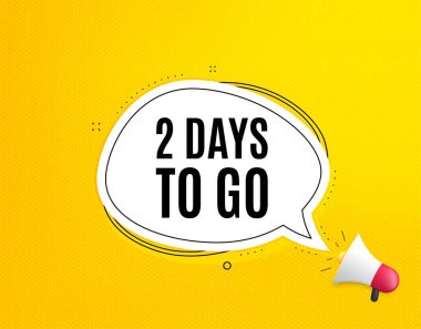 2 gün kaldı. Sohbet balonlu megafon pankartı. Özel fiyat tabelası. Reklam indirimleri sembolü. Hoparlörlü konuşma balonu. Terfi mesajına iki gün kaldı. Sosyal medya afişi. Vektör