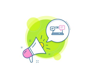 Sohbet ya da Konuşma işareti. Megafon tanıtım kompleksi ikonu. İnternet Mesajları satırı simgesi. Bilgisayar iletişim sembolü. İş pazarlama afişi. İnternet Sohbet tabelası. Vektör