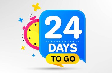 Geri sayım başladı, zaman ayarlı. Yirmi dört gün kaldı. İmzalamak için 24 gün. Satış duyurusu afişi. Promosyon konuşma balonu için sayım zamanı. Geri sayım zamanlayıcısı. Vektör