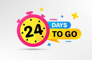 Yirmi dört gün kaldı. Geri sayım başladı, zaman ayarlı. İmzalamak için 24 gün. Satış duyurusu afişi. Promosyon teklifi için sayım zamanı. Geri sayım zamanlayıcısı. Vektör