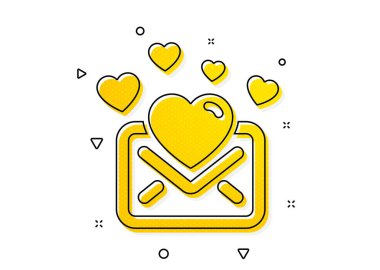 Sevgililer Günü Mesajı yazışmaları. Aşk Postası simgesi. E-posta sembolü. Sarı daireler şeklinde. Klasik aşk posta simgesi. Geometrik elementler. Vektör