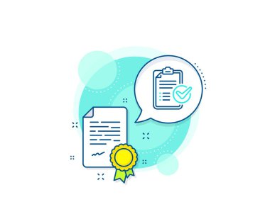 Rapor işareti. Sertifika kompleksi simgesi. Gözlem listesi satır simgesi. İş gözden geçirme sembolü. Sertifika veya diploma belgesi. Gözetleme listesi işareti. Vektör