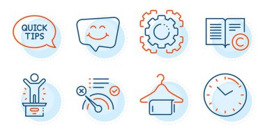 Gülücükler, telif hakları ve zaman işaretleri. Kazanan podyum, internet yok ve Seo vites çizgisi simgeleri ayarlandı. Hızlı başlangıç rehberi, temiz havlu sembolleri. Birincilik, bant genişliği ölçer. İş seti. Vektör