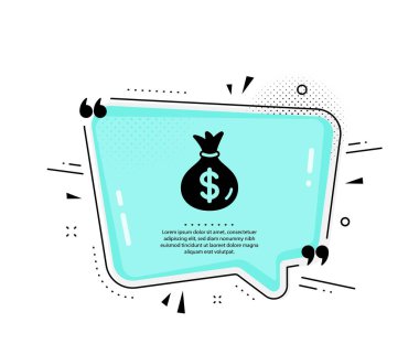 Para çantası ikonu. Konuşma baloncuğu. Nakit bankacılık tabelası. Dolar ya da USD sembolü. Tırnak işaretleri. Klasik para çantası ikonu. Vektör