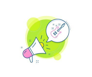 Müzik işareti. Megafon tanıtım kompleksi ikonu. Elektro gitar hattı simgesi. Müzik aleti sembolü. İş pazarlama afişi. Elektro Gitar işareti. Vektör