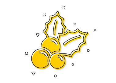 Ilex aquifolium işareti. Noel ikonu. Sarı daireler şeklinde. Klasik Noel ikonu. Noel ikonu. Geometrik elementler. Vektör