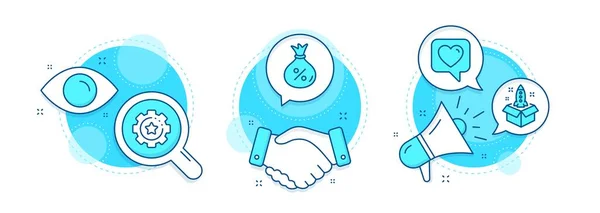 Loan Startup 아이콘 흔들어 거래하고 연구하고 아이콘을 홍보하는 신호야 등급같은 — 스톡 벡터