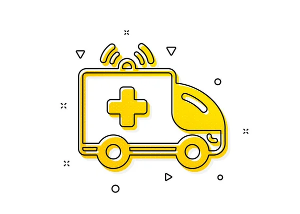 Medical emergency transport sign. Ambulance car icon. Yellow circles pattern. Classic ambulance car icon. Geometric elements. Vector