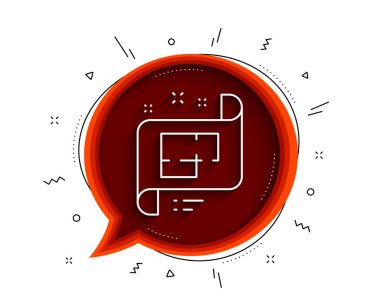 Mimari plan çizgisi simgesi. Gölgeli sohbet balonu. Teknik proje işareti. İnce çizgili mimari plan simgesi. Vektör