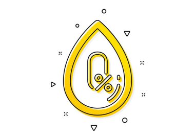 Organik test işareti. Alkol ikonu yok. Su damlası sembolü. Sarı daireler şeklinde. Klasik alkol ikonu yok. Geometrik elementler. Vektör