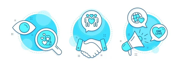 Love Couple Friends World Love Line Icons Set Handshake Deal — Stock Vector