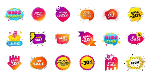 Vendita Banner Tag Sconto Badge Prezzo Modelli Coupon Promozione Icone — Vettoriale Stock