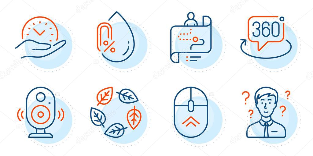 Safe time, Organic tested and Swipe up signs. Support consultant, Journey path and Speaker line icons set. 360 degree, No alcohol symbols. Question mark, Project process. Science set. Vector