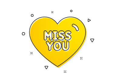 Tatlı kalp işareti. Özledim seni. Sevgililer Günü aşk sembolü. Sarı daireler şeklinde. Klasik seni özledim ikonu. Geometrik elementler. Vektör