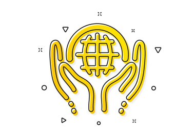 Biyolojik kozmetik işareti. Organik test simgesi. Adil ticaret sembolü. Sarı daireler şeklinde. Klasik organik test ikonu. Geometrik elementler. Vektör