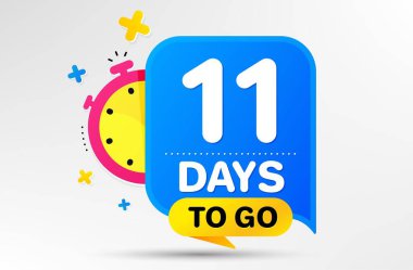 Geri sayım başladı, zaman ayarlı. 11 gün kaldı ikon. İmzalamak için 11 gün. Satış duyurusu afişi. Promosyon konuşma balonu için sayım zamanı. Geri sayım zamanlayıcısı. Vektör