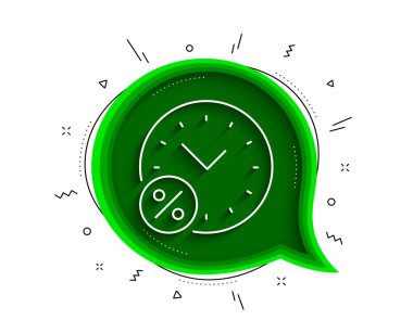 Borç zaman çizelgesi simgesi. Gölgeli sohbet balonu. İndirim tabelası. Kredi yüzdesi sembolü. İnce çizgili kredi yüzde ikonu. Vektör