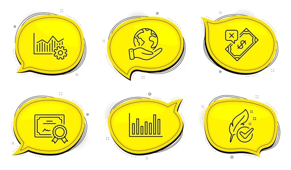 Señal Diagrama Barra Certificado Diploma Guardar Burbujas Chat Planeta Excelencia — Vector de stock