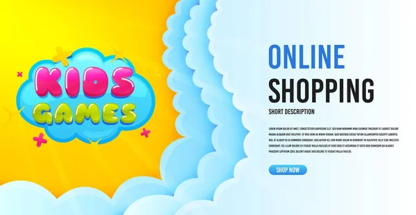 Ícone Jogos Crianças Clouds Modelo Banner Banner Zona Jogo Divertido —  Vetores de Stock