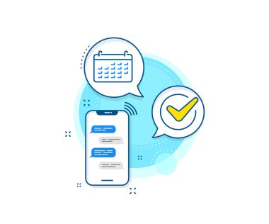 Muhasebe tabelası. Telefon mesajları kompleks simgesi. Takvim çizgisi simgesi. Finans sembolünü hesapla. İş denetimi. Haberci sohbet ekranı afişi. Takvim işareti. Vektör
