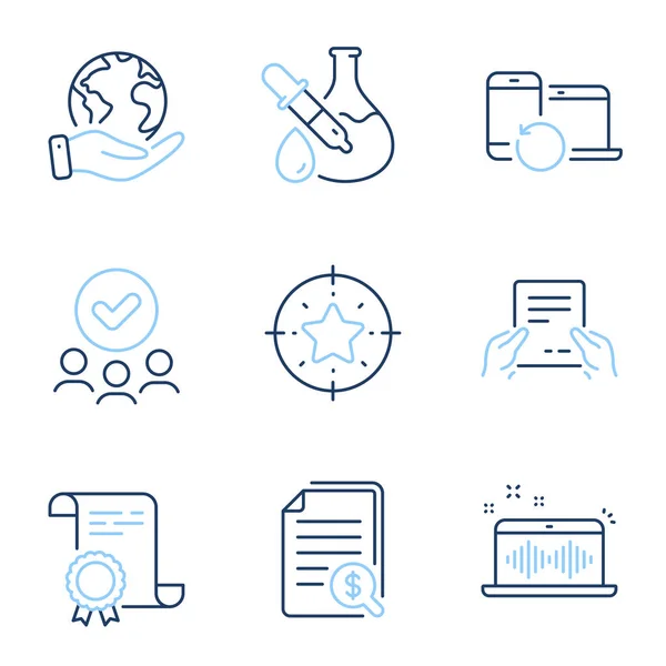 Financial Documents Chemistry Experiment Recovery Devices Line Icons Set Diploma — Stock Vector