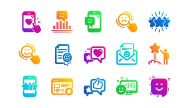 Kullanıcı Görüşü, Müşteri Hizmetleri ve Yıldız Sınıflandırma. Geri bildirim simgeleri. Müşteri memnuniyeti klasik simge seti. Gradyan desenler. Kalite işaretleri ayarlandı. Vektör