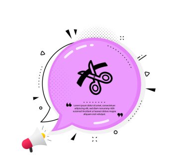 Makas simgesi. Konuşma baloncuğu. Kurdele kesme işareti. Terzi aletleri sembolü. Tırnak işaretleri. Klasik makas ikonu. Vektör