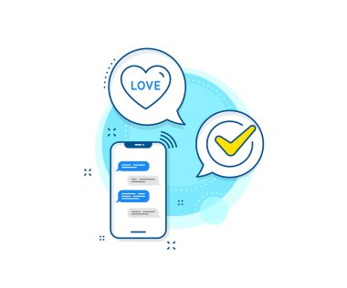 Tatlı kalp işareti. Telefon mesajları kompleks simgesi. Aşk çizgisi ikonu. Sevgililer Günü sembolü. Haberci sohbet ekranı afişi. Aşk işareti. Vektör