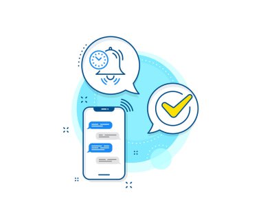 Çalar saat işareti. Telefon mesajları kompleks simgesi. Zaman yönetimi çizgisi simgesi. Sembol izle. Haberci sohbet ekranı afişi. Zaman yönetimi işareti. Vektör
