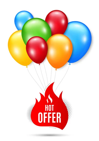 Insignia Oferta Caliente Manojo Globos Con Placa Forma Banner Descuento — Vector de stock