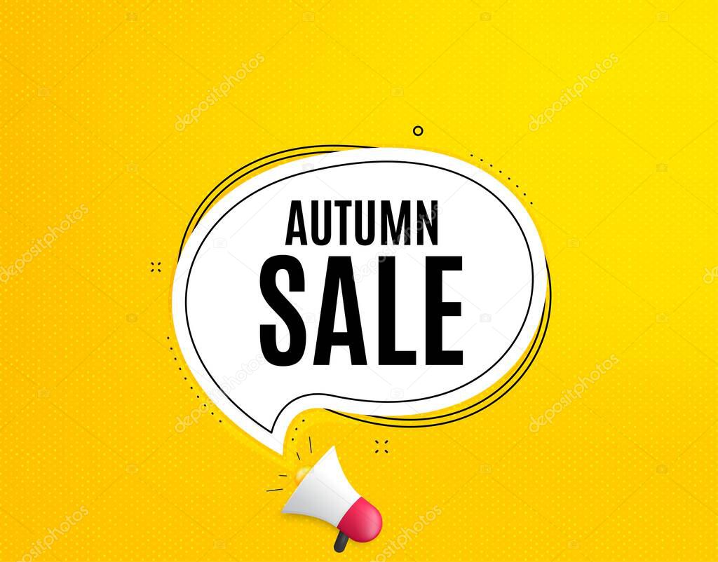 Autumn Sale. Megaphone banner with chat bubble. Special offer price sign. Advertising Discounts symbol. Loudspeaker with speech bubble. Autumn sale promotion text. Social Media banner. Vector