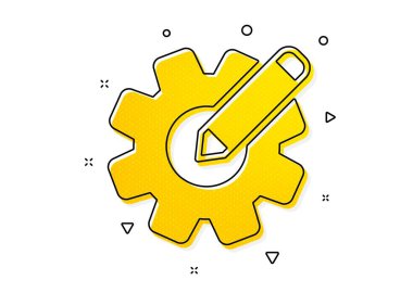 Mühendislik aracı işareti. Çarklı simge. Ayarlar simgesini düzenle. Sarı daireler şeklinde. Klasik çark ikonu. Geometrik elementler. Vektör