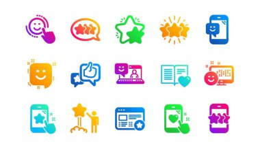 Kullanıcı Görüşü, Müşteri Hizmetleri ve Yıldız Sınıflandırma. Geri bildirim simgeleri. Müşteri memnuniyeti klasik simge seti. Gradyan desenler. Kalite işaretleri ayarlandı. Vektör