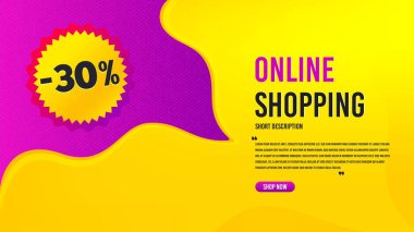 Rozette% 30 indirim var. İndirimli pankart şablonu. İndirimli afiş şekli. Kupon ikonu. Özel teklifli yaratıcı konuşma balonu. Online alışveriş konsepti, tırnak içinde ve düğmeli. Vektör