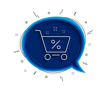 Borç alışveriş arabası simgesi. Gölgeli sohbet balonu. İndirim yüzde işareti. Kredi yüzdesi sembolü. İnce çizgili kredi yüzde ikonu. Vektör